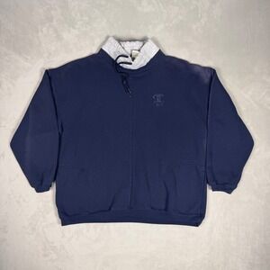 90s Mens Pro Spirit Double Collar Mock Neck Sweatshirt Navy Blue Medium